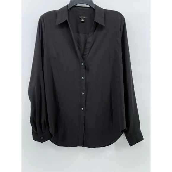 ANN TAYLOR Women's Black Solid Regular-Fit Button-Up Long Sleeve Top SZ M - Picture 1 of 12